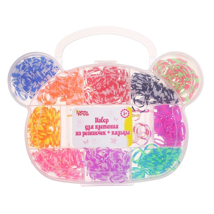 Резиночки для плетения, набор из 10-ти двухцветных видов по 50 шт., пяльцы, 2 крючка, крепления, МИКС