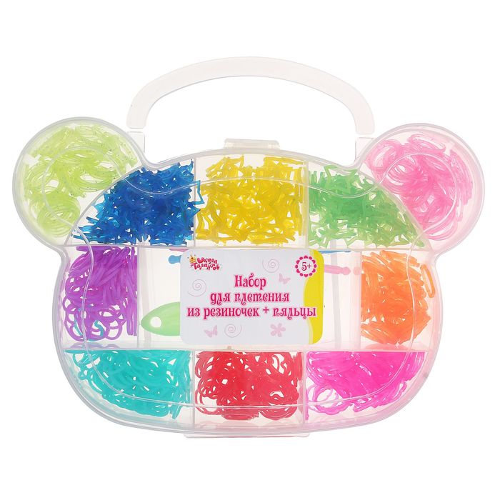 Резиночки для плетения ребристые, набор из 10-ти цветов по 50 шт., пяльцы, 2 крючка, крепления, МИКС