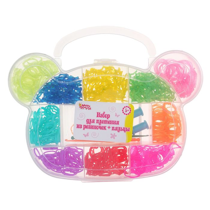 Резиночки для плетения ребристые, набор из 10-ти цветов по 50 шт., пяльцы, 2 крючка, крепления, МИКС
