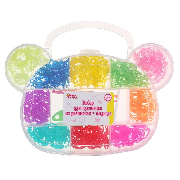 Резиночки для плетения ребристые, набор из 10-ти цветов по 50 шт., пяльцы, 2 крючка, крепления, МИКС