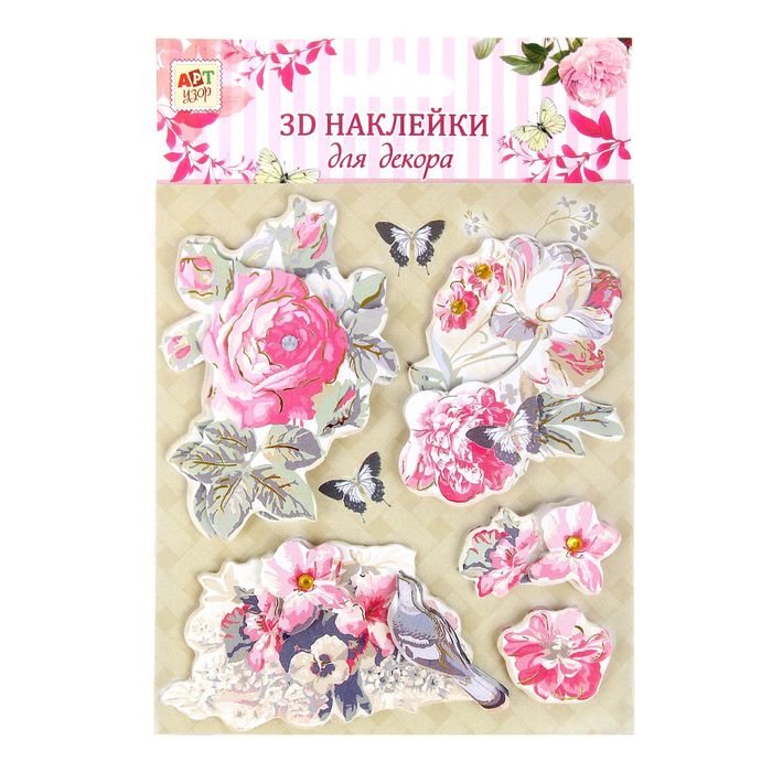 Наклейка для декора 3D "Букет из роз" с клейкой лентой