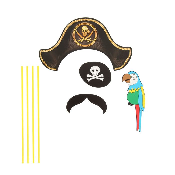 Карнавальный набор для фотосессии "Пират", 4 предмета: шляпа, наглазник, усы, попугай