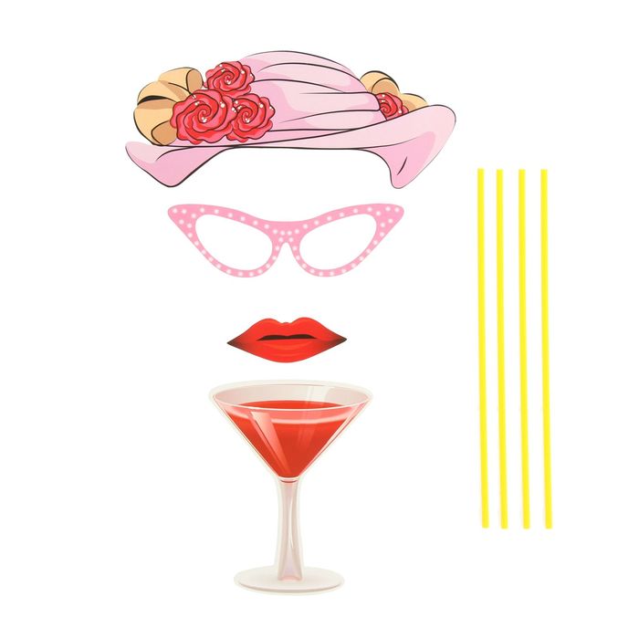 Карнавальный набор для фотосессии "Леди", 4 предмета: шляпа, очки, губы, бокал