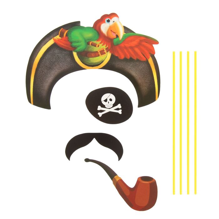 Карнавальный набор для фотосессии "Бравый пират", 4 предмета: шляпа, наглазник, усы, трубка 109026
