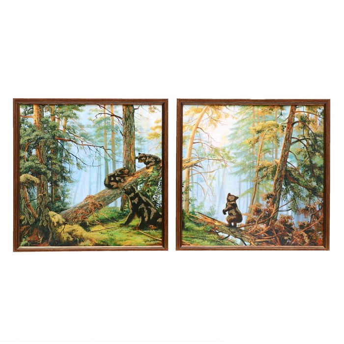 Модульная картина в раме "Мишки в лесу", 2 — 33×33 см, 33×66 см