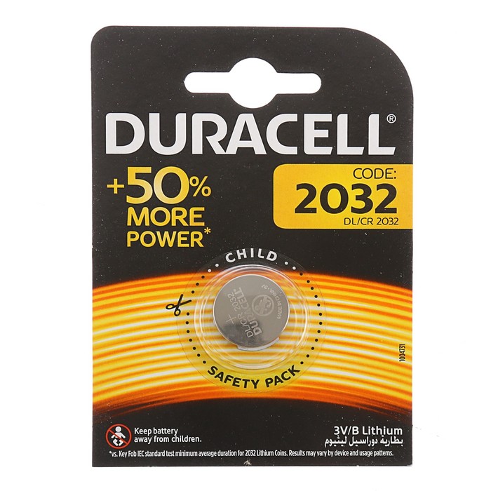 Батарейка литиевая Duracell, CR2032-1BL, блистер, 1 шт.
