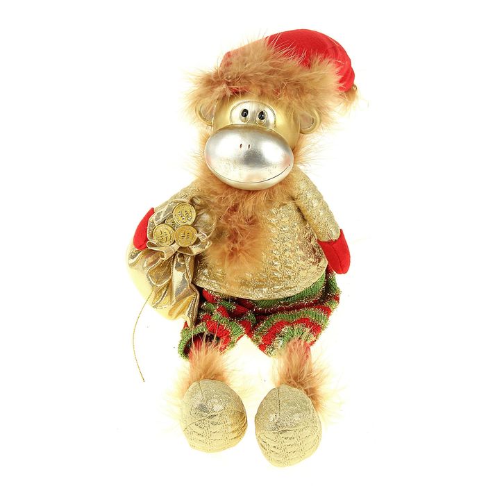 Сувенир "Обезьянка Пушок в колпаке и подарком" золотистый