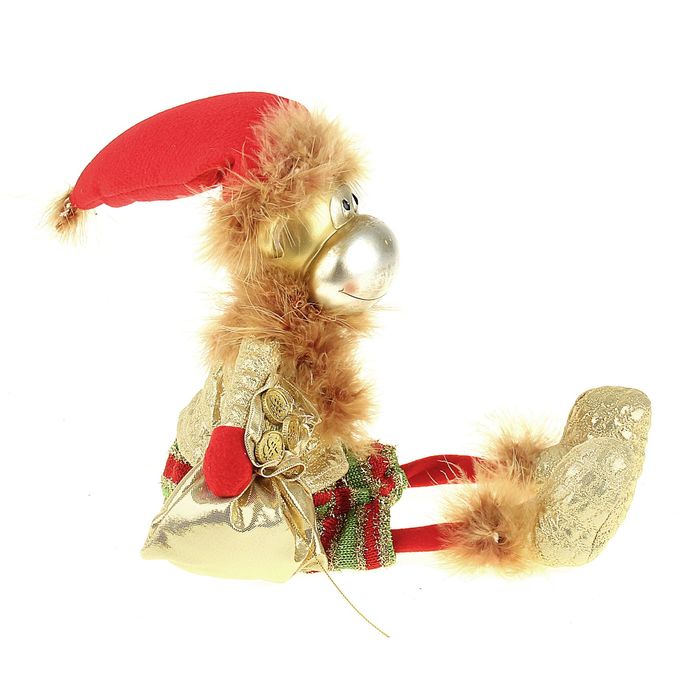 Сувенир "Обезьянка Пушок в колпаке и подарком" золотистый
