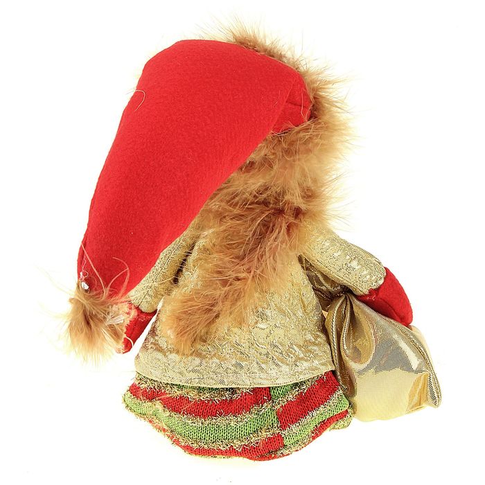 Сувенир "Обезьянка Пушок в колпаке и подарком" золотистый