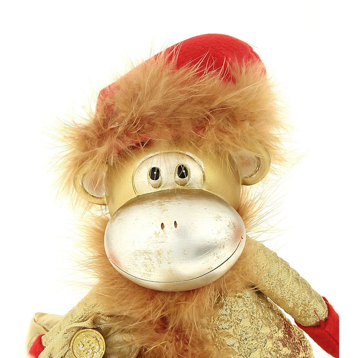 Сувенир "Обезьянка Пушок в колпаке и подарком" золотистый