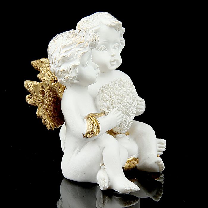 Сувенир "2 ангела с цветочным сердцем" золотистый, МИКС