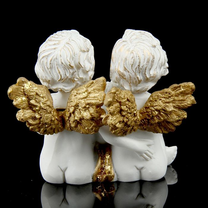 Сувенир "2 ангела с цветочным сердцем" золотистый, МИКС