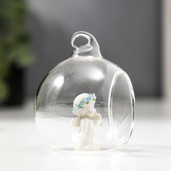 Сувенир "Ангелок в шаре" голубой веночек, МИКС