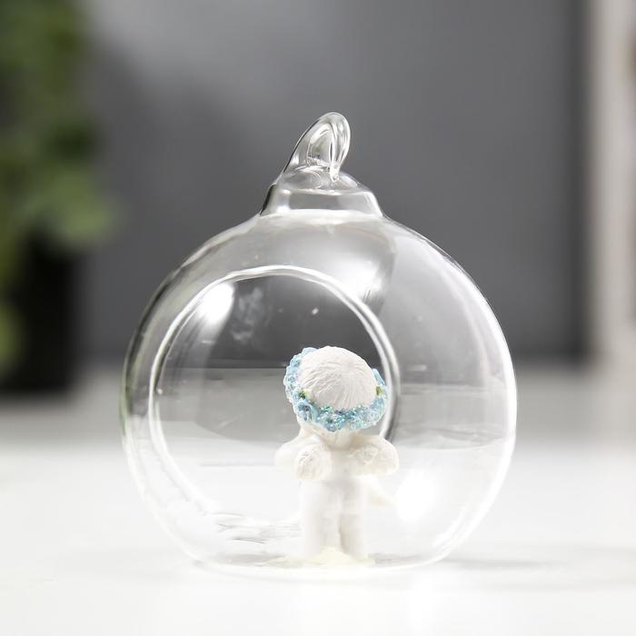 Сувенир "Ангелок в шаре" голубой веночек, МИКС