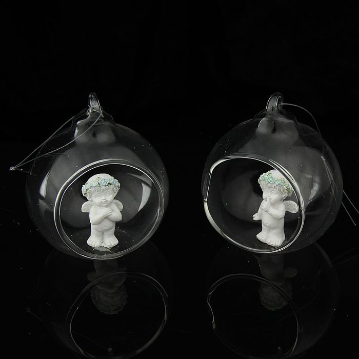 Сувенир "Ангелок в шаре" голубой веночек, МИКС