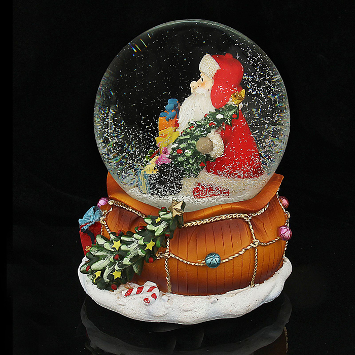 Сувенир снежный шар "Дед Мороз в шапке-ушанке" музыкальный, механический