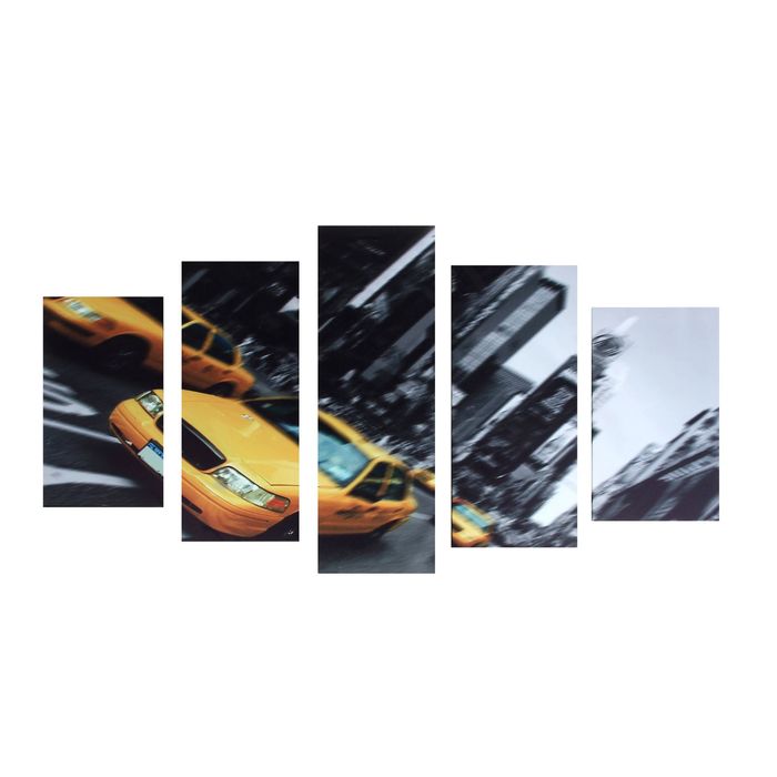 Модульная картина на подрамнике "Жёлтый автомобиль", 2 — 43×25, 2 — 58×25, 1 — 72×25 см, 75×135 см