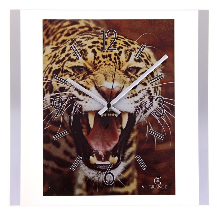 Часы настенные интерьерные стеклянные "Grance" леопард