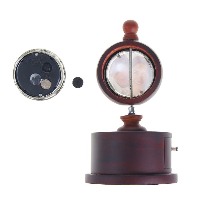 Часы настольные серии Дерево, Круг ( фото) на подставке с ящичком,9,5*18,5см сосна мдф