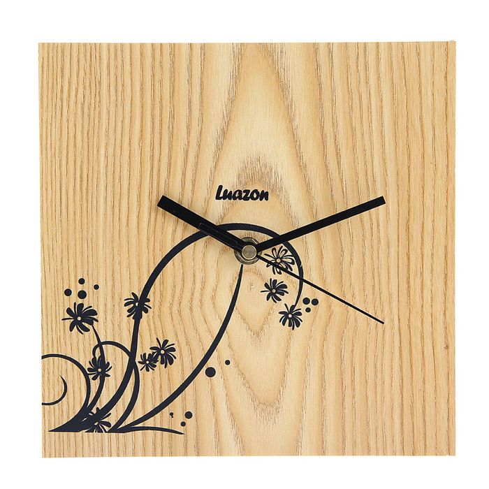 Часы настенные квадратные "Серия Дерево. Чёрные цветы", 20,5 × 20,5 см, на циферблате цветочки, светлое дерево