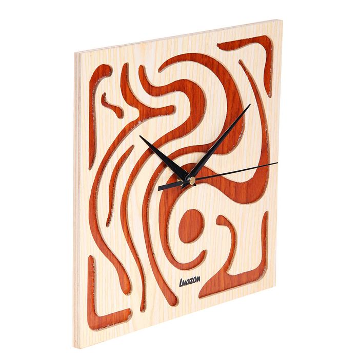 Часы настенные квадратные "Серия Дерево. Орнамент", 25,5 × 25,5 см, на циферблате узоры, оранжево-бежевые