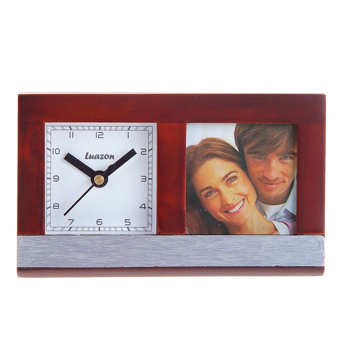 Часы настольные серии Дерево, прямоугольные с фоторамкой (5х5), 20,5*16см сосна