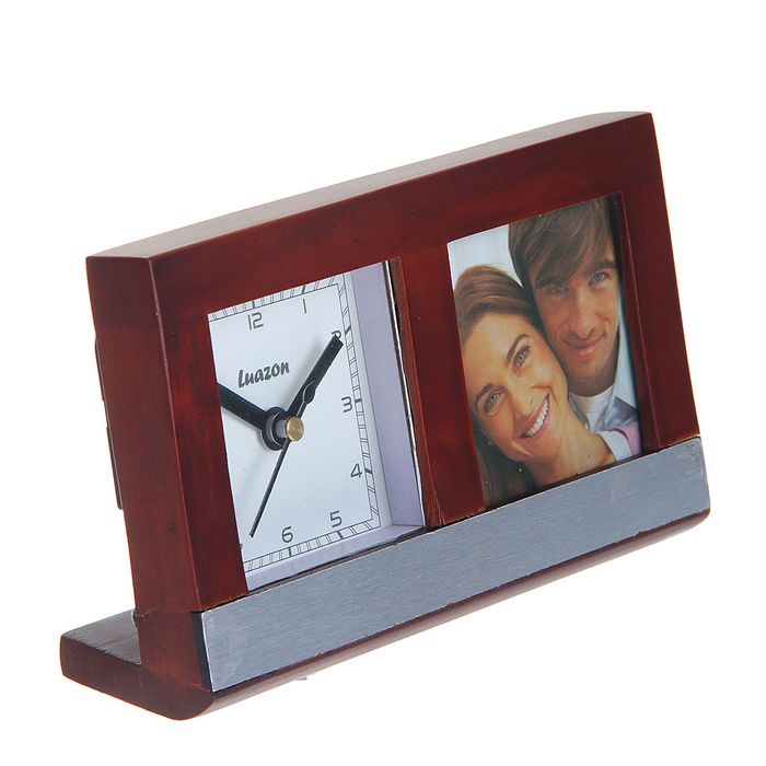 Часы настольные серии Дерево, прямоугольные с фоторамкой (5х5), 20,5*16см сосна