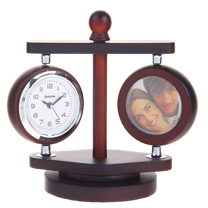 Часы настольные серии Дерево, часы ,термометр,2 фоторамки(d=4см) вращ. 10*13,5см сосна мдф