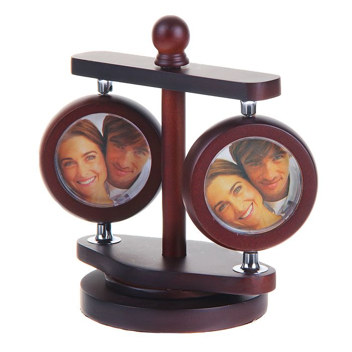 Часы настольные серии Дерево, часы ,термометр,2 фоторамки(d=4см) вращ. 10*13,5см сосна мдф