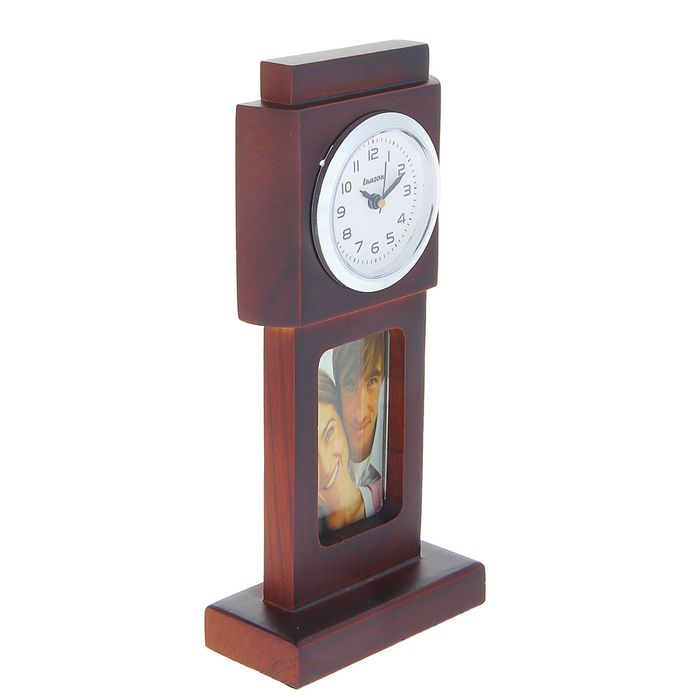 Часы настольные серии Дерево, Колонна с фоторамкой (4х7), 9,5*20см сосна