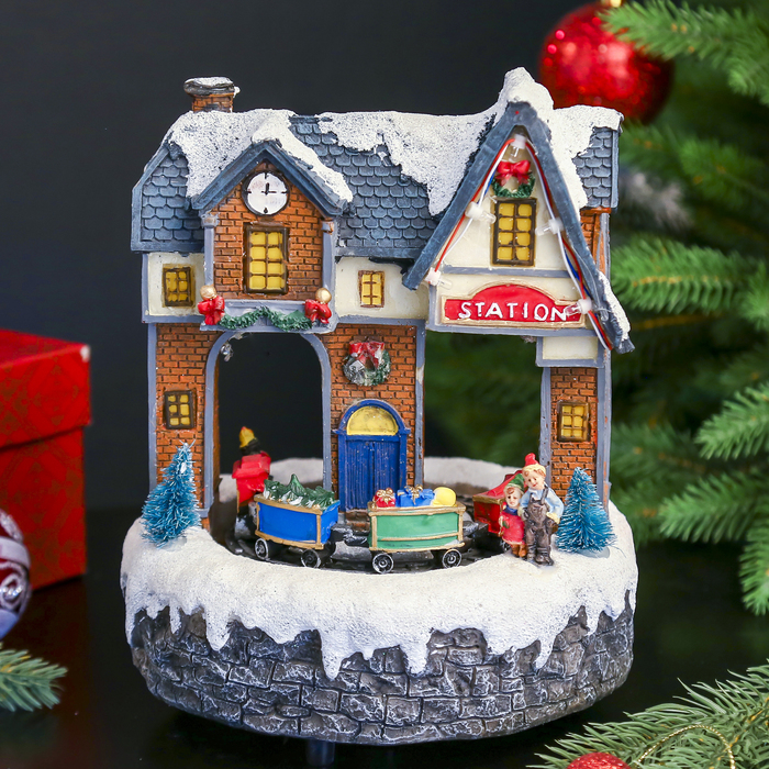 Сувенир "Станция с паровозиком" световой, движущийся