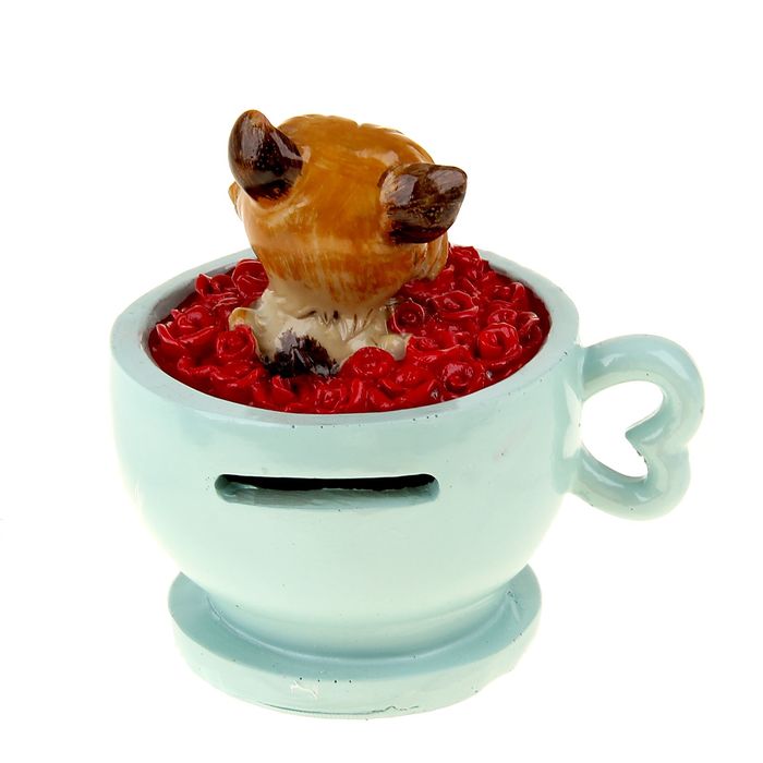 Копилка "Собачка в чашке с сердечками" МИКС