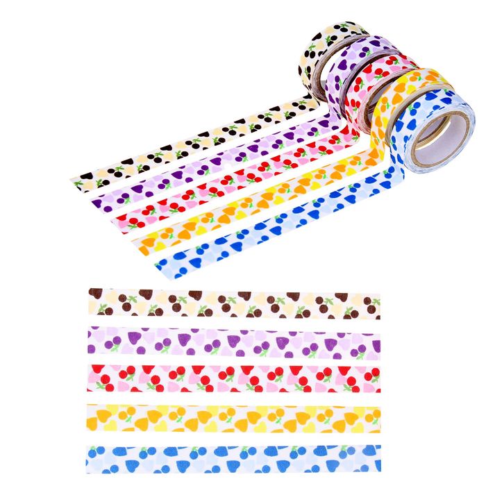 Клейкая лента декоративная текстильная "Сердечки с вишенками №1", дл. 3,5 м., ш. 1,5 см. МИКС