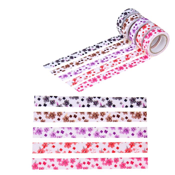 Клейкая лента декоративная текстильная "Яркость цветов №1", дл. 3,5 м, 1,5 см. МИКС