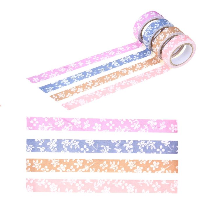 Клейкая лента декоративная текстильная "Белые цветы №2", дл. 3,5 м., ш. 1,5 см. МИКС