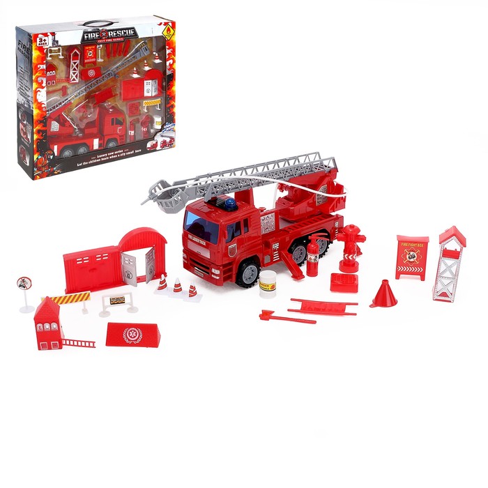 Игровой набор "Пожарные", инерционная машина, стреляет водой + 25 аксессуаров