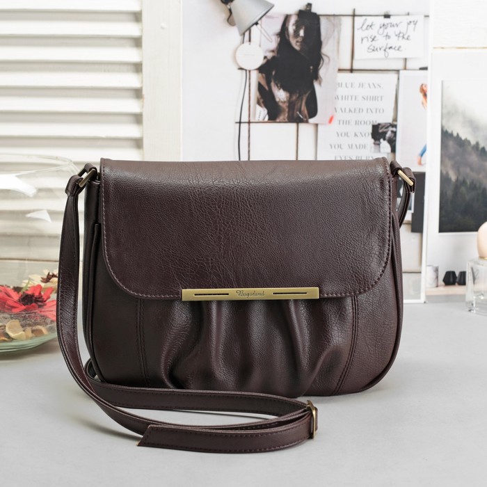 Сумка женская, отдел с перегородкой на молнии, наружный карман, регулируемый ремень, цвет тёмно-коричневый