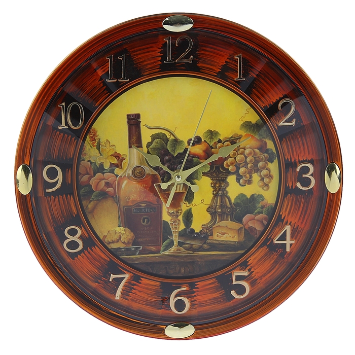 Часы настенные круглые "Натюрморт", d=29,5 см, рама широкая, под дерево, состаренная