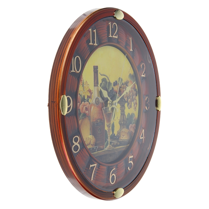 Часы настенные круглые "Натюрморт", d=29,5 см, рама широкая, под дерево, состаренная