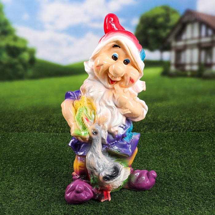 Садовая фигура "Гном с гусем", фиолетовые, ботинки, 48 см