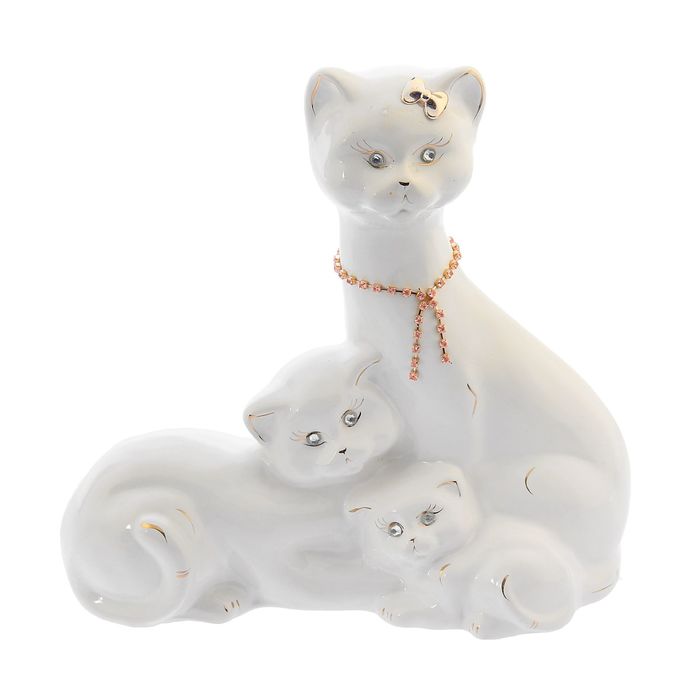 Копилка "Семейство котиков" средняя, глазурь, белая