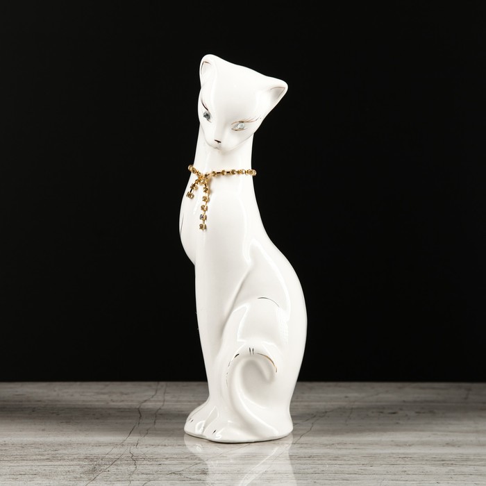 Копилка "Багира" малая, глазурь, белая с цепочкой