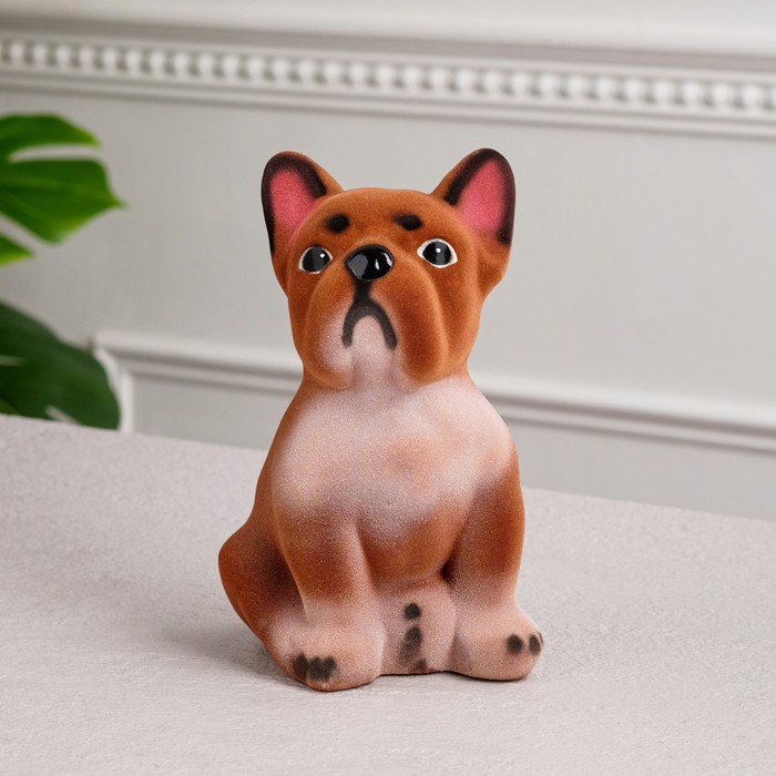 Копилка "Французский бульдог" малая, флок, коричневая