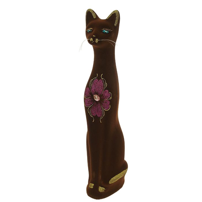 Копилка "Кот" средняя, флок, коричневая