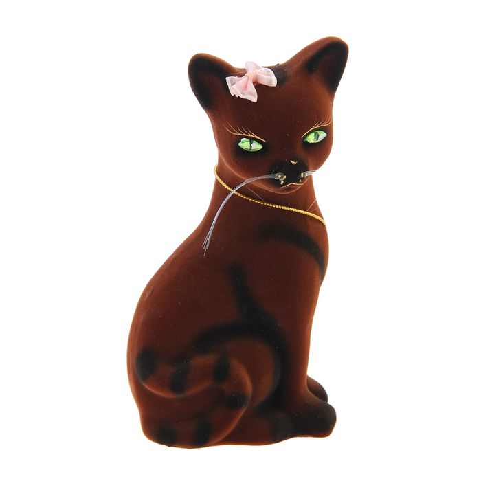 Копилка "Кошка Лиза" малая, флок, коричневая