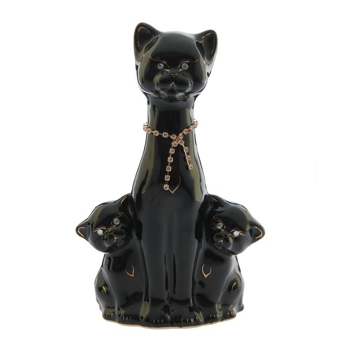 Копилка "Кошка с котятами" цепочка, глянец, чёрная, микс