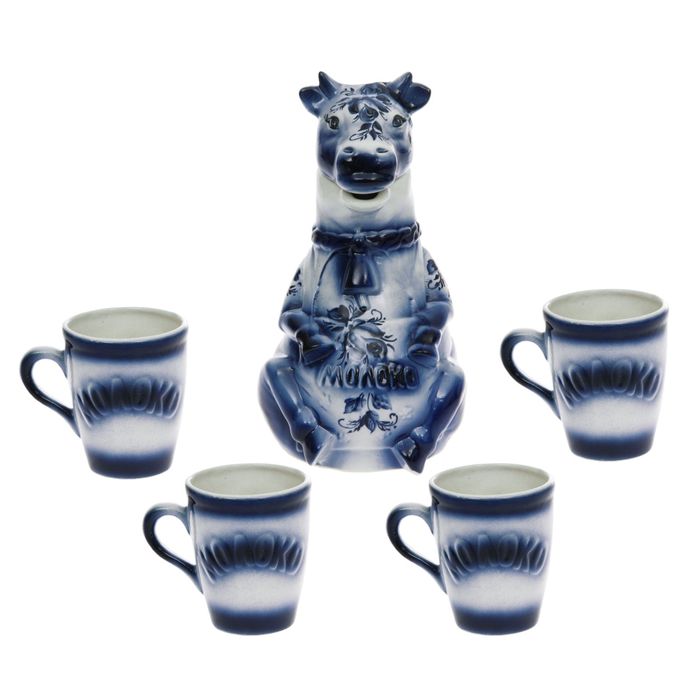 Набор молочный "Буренка" гжель, 5 предметов, 1,5 л