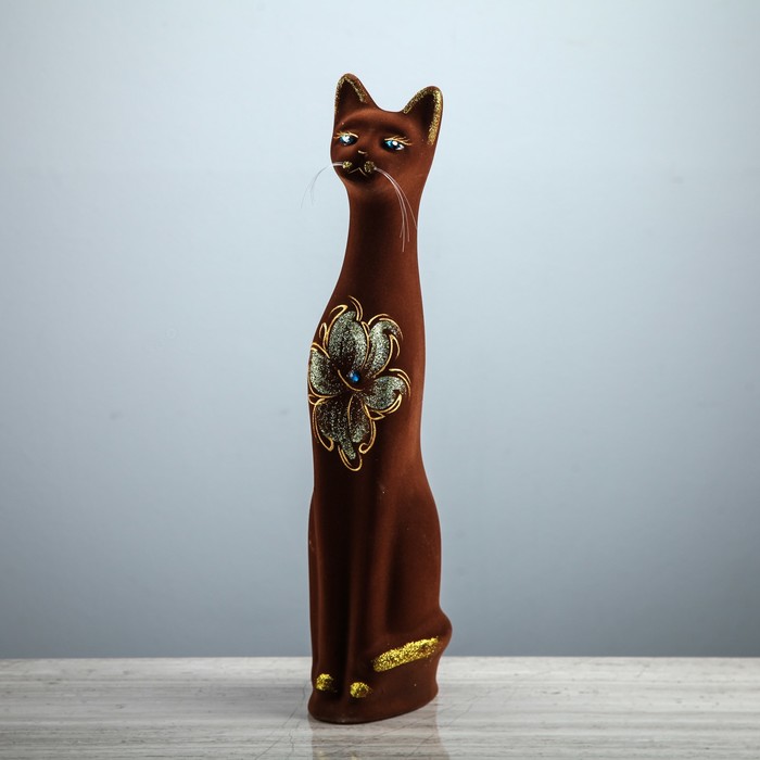 Копилка "Кот" большая, флок, коричневая