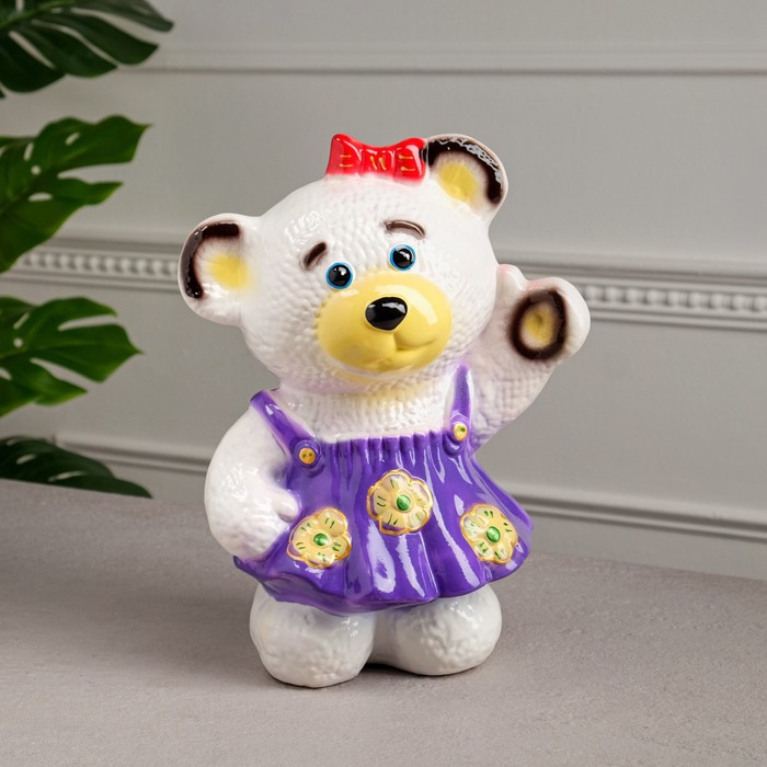 Копилка "Медведица в платье" глянец, белая, микс