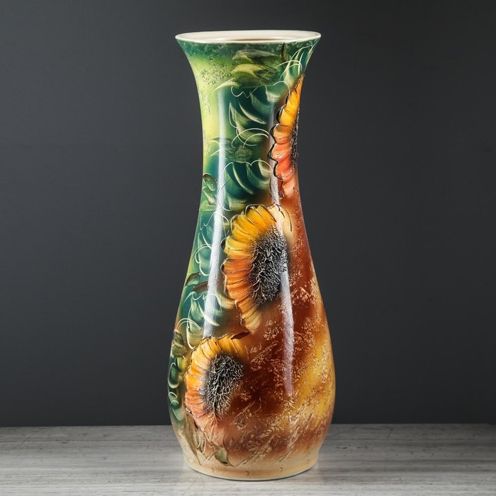 Ваза напольная "Осень" цветы, коричнево-зелёная